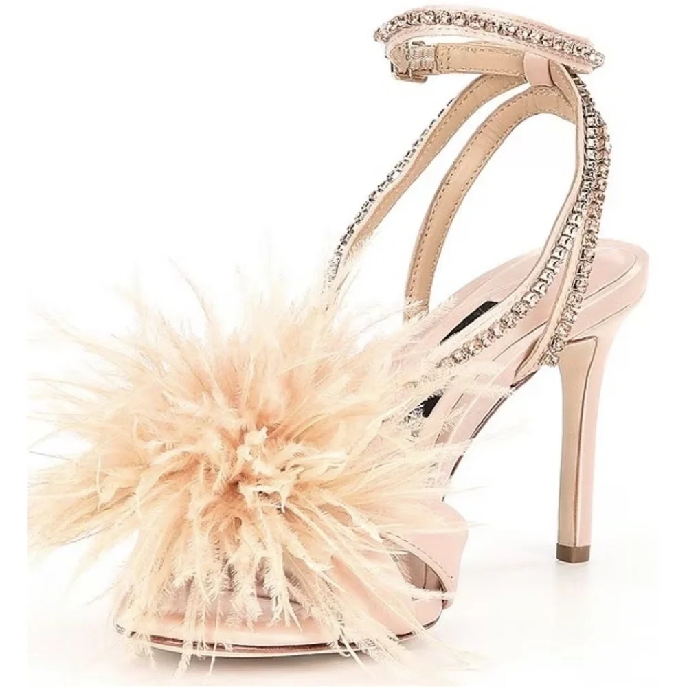 NEW Antonio Melani Collection Aurora Feathered Rhinestone Dress Sandals in Blush